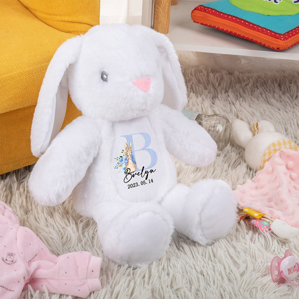 Personalized Initial Bunny Plush Toy, Soft Plush Baby Bunny, Cuddly Toy, Easter Gift, Baby Shower Gift, Gift for Kids/New Baby/Infants