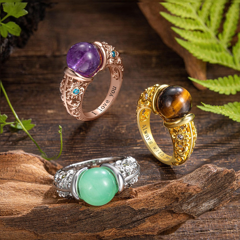 Custom Natural Healing Stone Ring, Chakra Crystal Massage Roller Ring, Sunflower Birthstone Ring, Anxiety Ring, Meditation Ring, Gift for Mom/Women