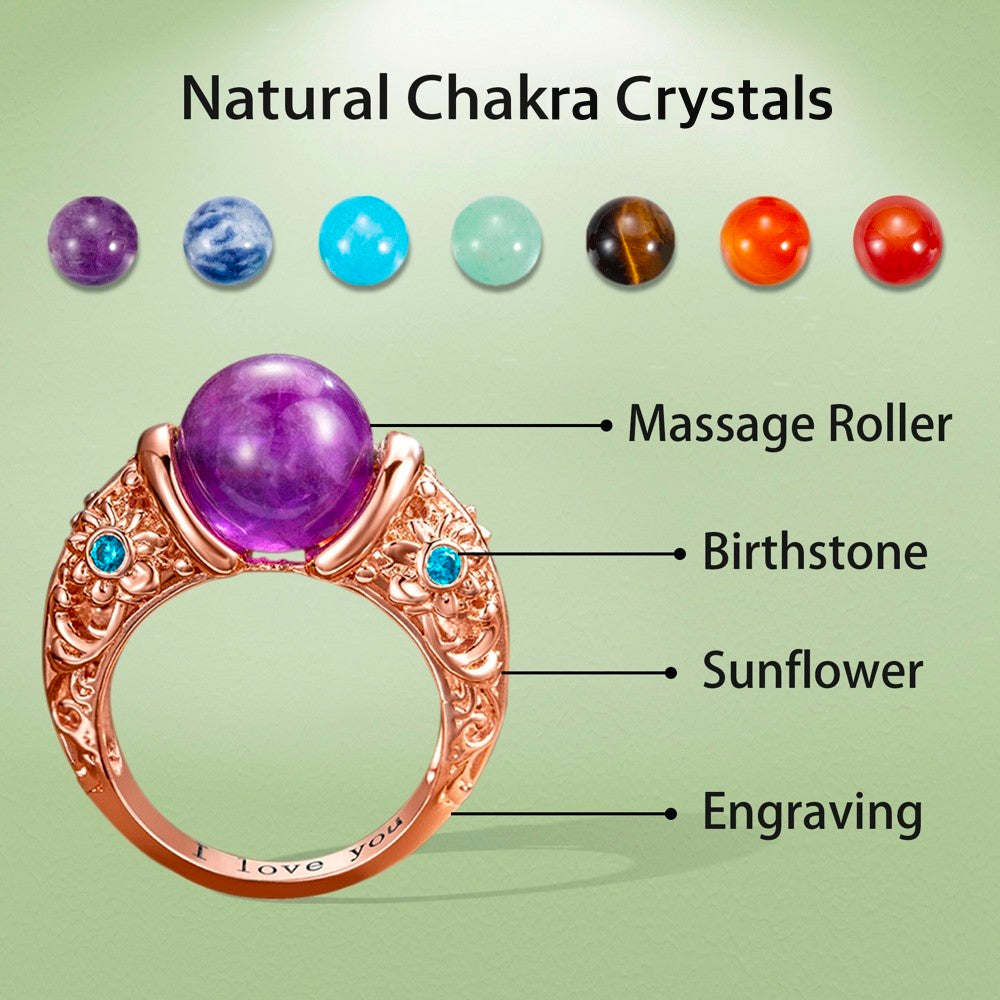 Custom Natural Healing Stone Ring, Chakra Crystal Massage Roller Ring, Sunflower Birthstone Ring, Anxiety Ring, Meditation Ring, Gift for Mom/Women