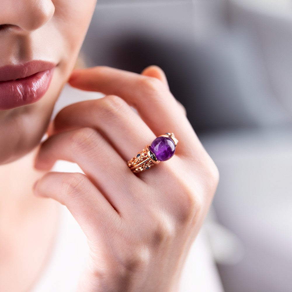 Custom Natural Healing Stone Ring, Chakra Crystal Massage Roller Ring, Sunflower Birthstone Ring, Anxiety Ring, Meditation Ring, Gift for Mom/Women