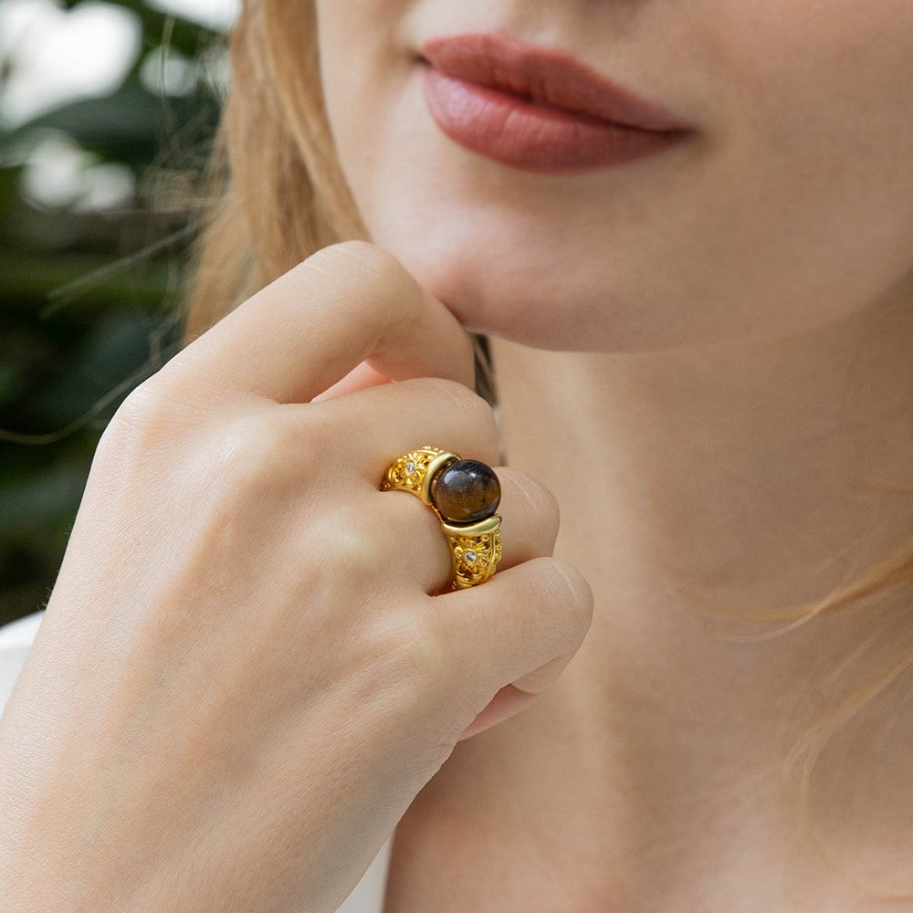 Custom Natural Healing Stone Ring, Chakra Crystal Massage Roller Ring, Sunflower Birthstone Ring, Anxiety Ring, Meditation Ring, Gift for Mom/Women