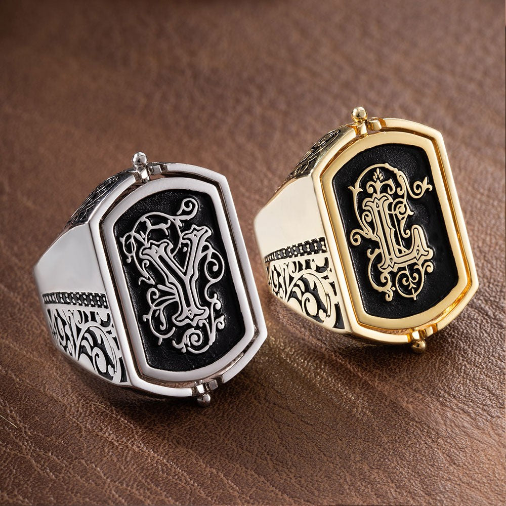 Custom Double Initial Flip Ring, Monogrammed Letters Signet Ring, Sterling Silver 925/Brass Ring, Birthday/Father's Day Gift for Him/Her/Dad/Husband
