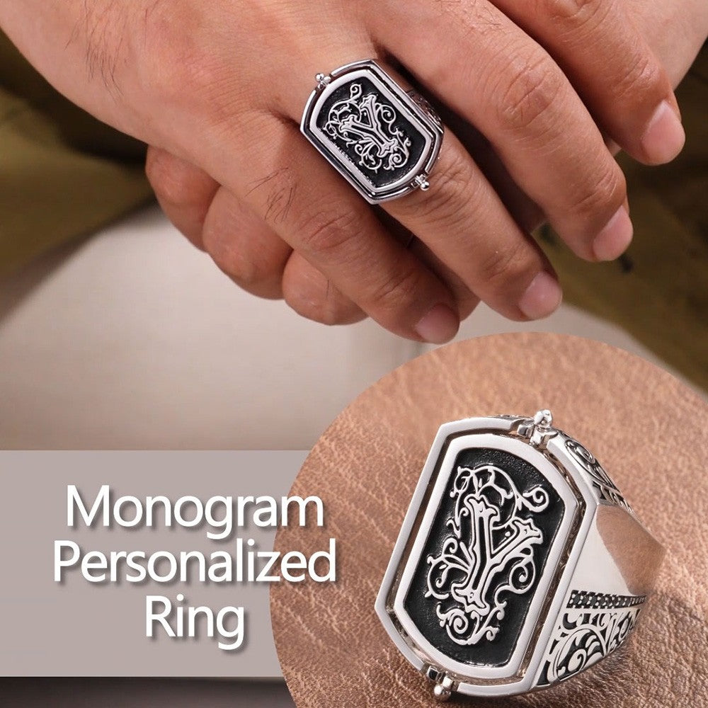 Custom Double Initial Flip Ring, Monogrammed Letters Signet Ring, Sterling Silver 925/Brass Ring, Birthday/Father's Day Gift for Him/Her/Dad/Husband