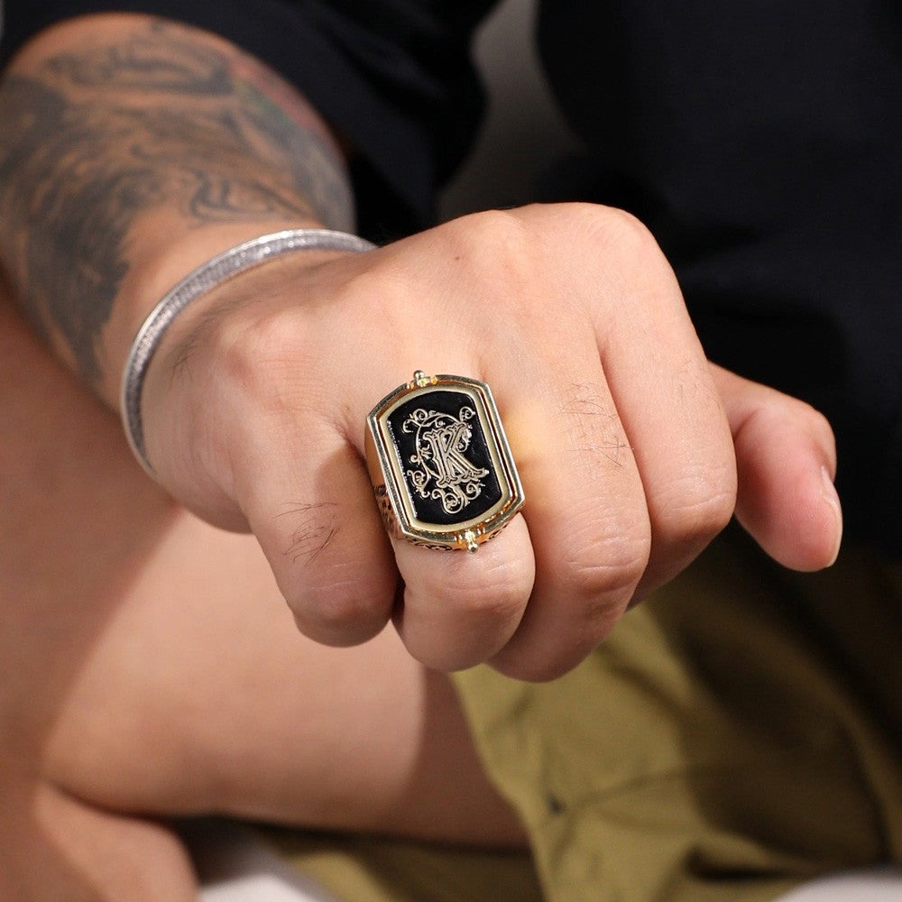 Custom Double Initial Flip Ring, Monogrammed Letters Signet Ring, Sterling Silver 925/Brass Ring, Birthday/Father's Day Gift for Him/Her/Dad/Husband