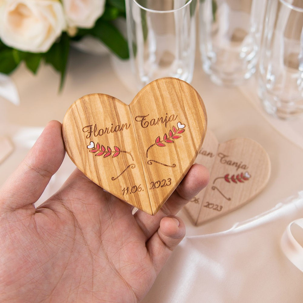 Personalized Wedding Ring Box with Magnet, Wedding Gift, Wooden Heart Ring Box, Wood Art, Ring Holder, Gift for Newlyweds