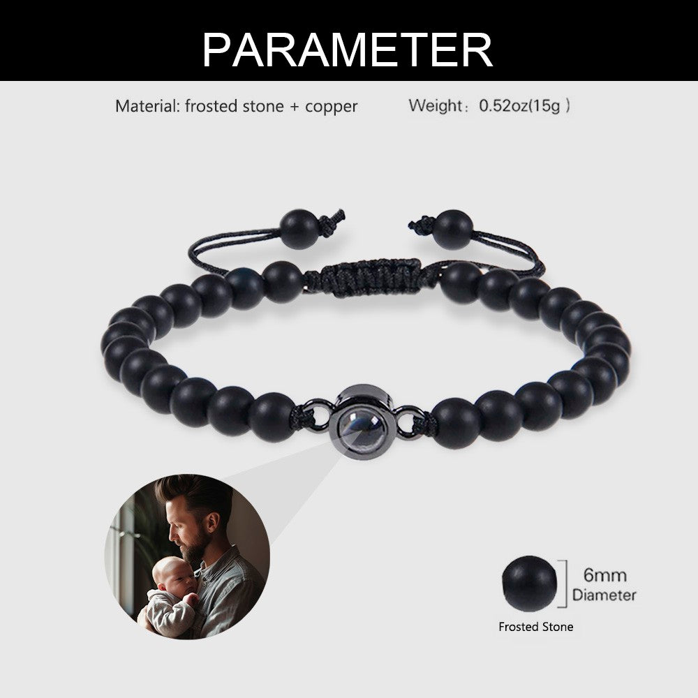 Custom Photo Projection Adjustable Tiger Eye Bracelet, Natural Round Crystal Gemstone Healing Bracelets, Birthday/Father's Day Gift for Men
