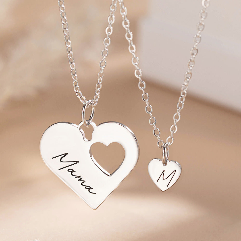 Personalized Mommy and Me Heart Necklace Set, Set Of 2, Mother & Daughter Necklace, Mommy Necklace, Matching Necklace, Mother's Day Gift for Mom