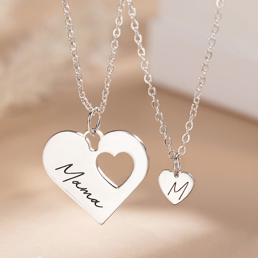 Personalized Mommy and Me Heart Necklace Set, Set Of 2, Mother & Daughter Necklace, Mommy Necklace, Matching Necklace, Mother's Day Gift for Mom