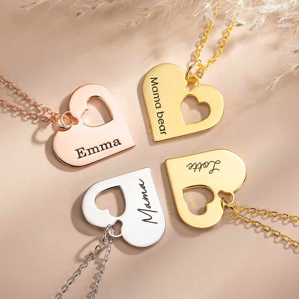 Personalized Mommy and Me Heart Necklace Set, Set Of 2, Mother & Daughter Necklace, Mommy Necklace, Matching Necklace, Mother's Day Gift for Mom