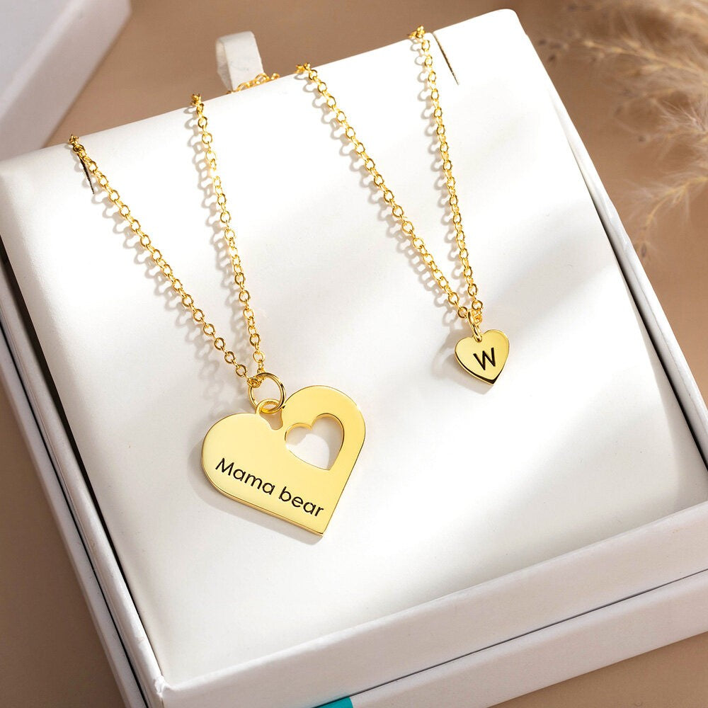 Personalized Mommy and Me Heart Necklace Set, Set Of 2, Mother & Daughter Necklace, Mommy Necklace, Matching Necklace, Mother's Day Gift for Mom