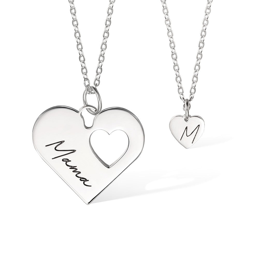 Personalized Mommy and Me Heart Necklace Set, Set Of 2, Mother & Daughter Necklace, Mommy Necklace, Matching Necklace, Mother's Day Gift for Mom