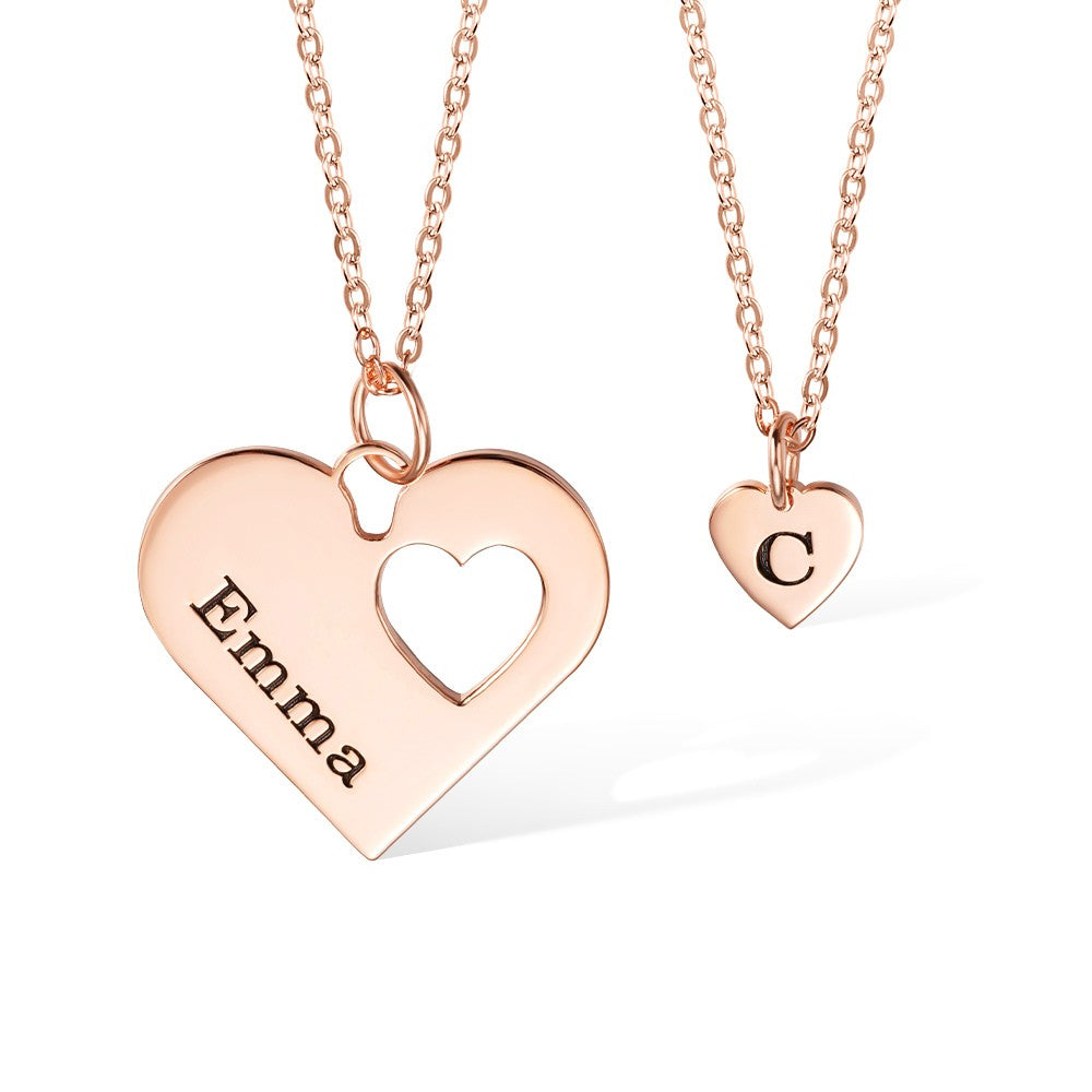 Personalized Mommy and Me Heart Necklace Set, Set Of 2, Mother & Daughter Necklace, Mommy Necklace, Matching Necklace, Mother's Day Gift for Mom