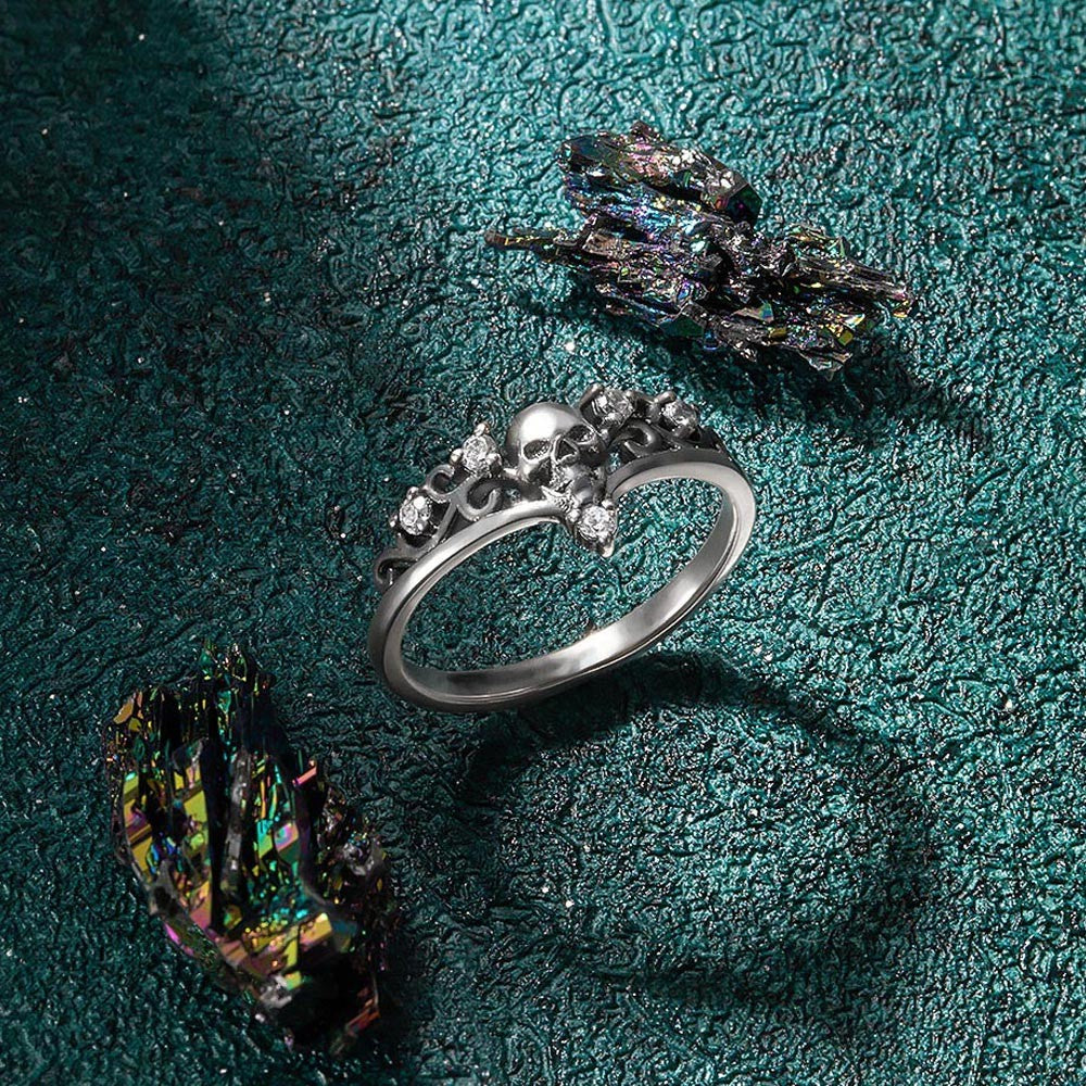 Custom Birthstone Skull Ring, Gothic Ring, Brass/Sterling Silver 925 Ring, Steampunk Ring