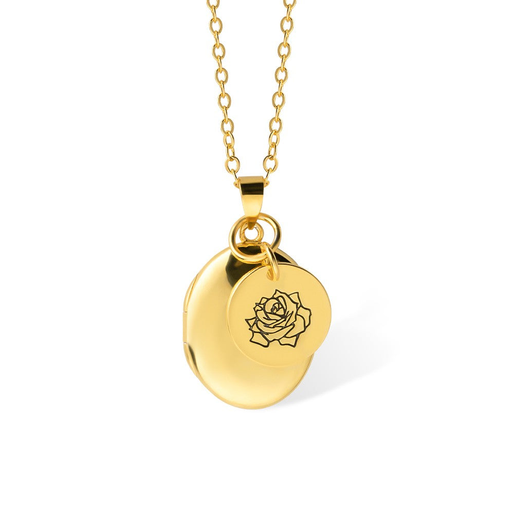 Personalized Birth Flower & Photo Necklace, Photo Necklace with Name, Oval Locket Necklace, BirthDay/Valentine's Gift for Mom/Grandma/Wife/Couple