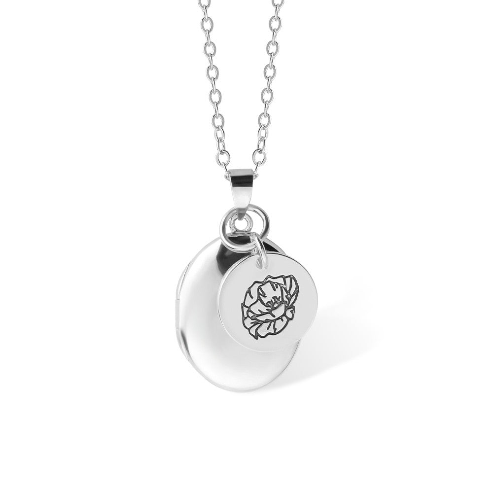 Personalized Birth Flower & Photo Necklace, Photo Necklace with Name, Oval Locket Necklace, BirthDay/Valentine's Gift for Mom/Grandma/Wife/Couple