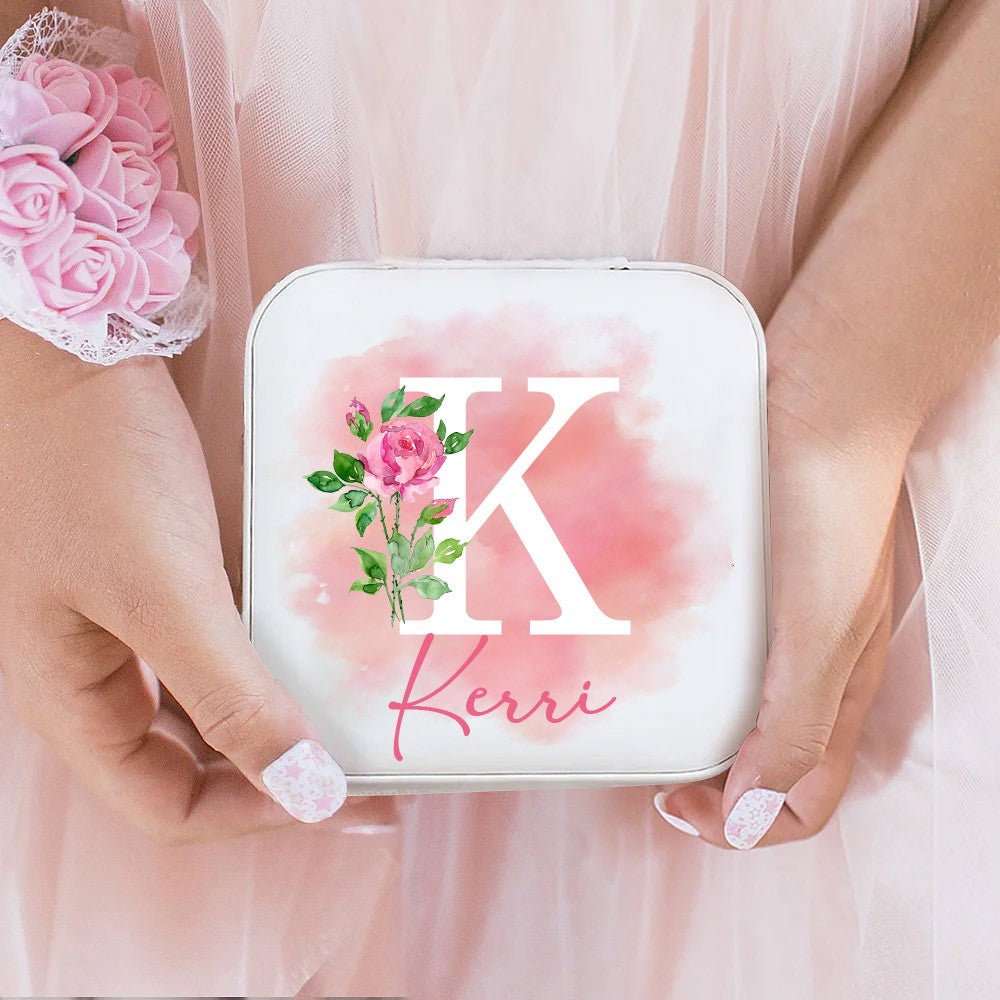Personalized Birth Flower Jewelry Travel Case, Custom Leather Jewelry Box, Birthday Gift, Gifts for Wedding/Bridesmaid/Mom/Women