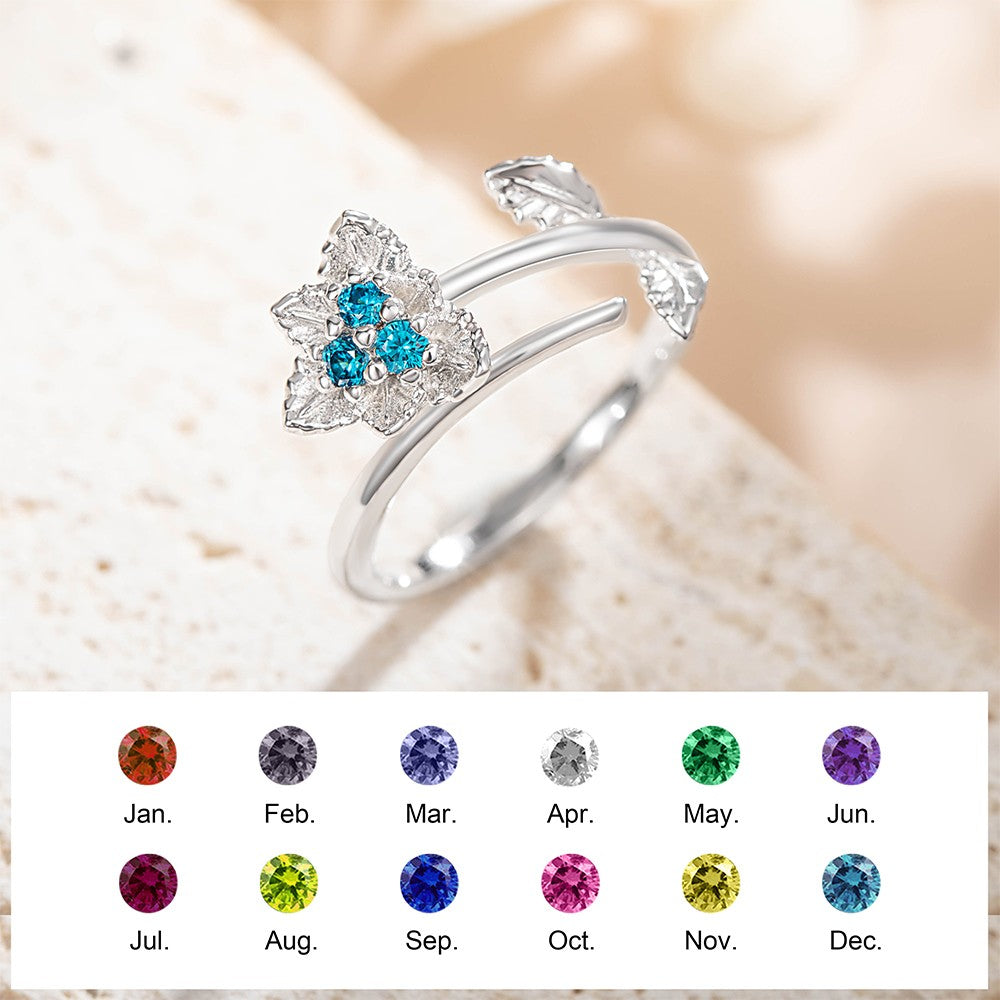 Personalized Birth Flower Ring with Birthstone, 3D Ring, Women's Jewelry, Birthstone Ring, Adjustable Ring, Mother's Ring, Birthday/Mother's Day Gift for Mother/Grandma/Wife/Friend
