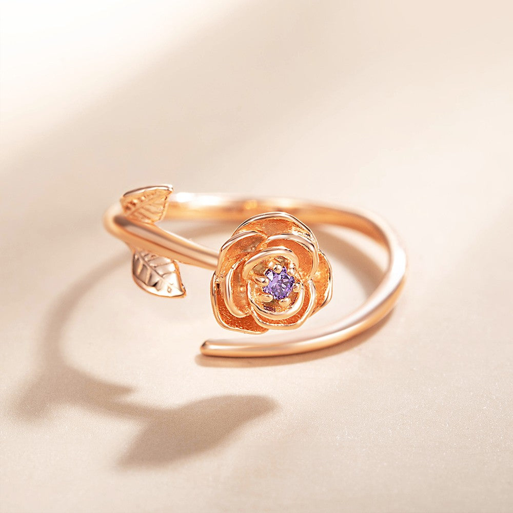 Personalized Birth Flower Ring with Birthstone, 3D Ring, Women's Jewelry, Birthstone Ring, Adjustable Ring, Mother's Ring, Birthday/Mother's Day Gift for Mother/Grandma/Wife/Friend