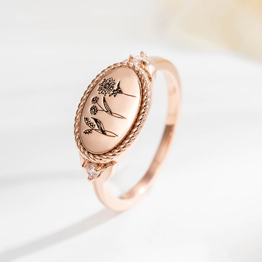 Custom Multiple Birth Flower Ring, Birth Month Flower Ring, Mother's Ring, Floral Ring, Minimalist Bouquet Ring, Gift for Her/Mom/Grandma