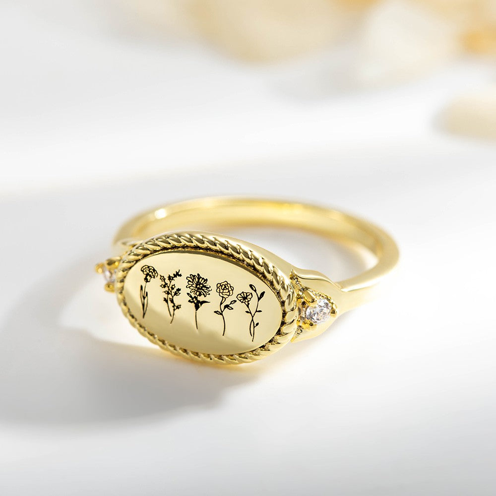 Custom Multiple Birth Flower Ring, Birth Month Flower Ring, Mother's Ring, Floral Ring, Minimalist Bouquet Ring, Gift for Her/Mom/Grandma