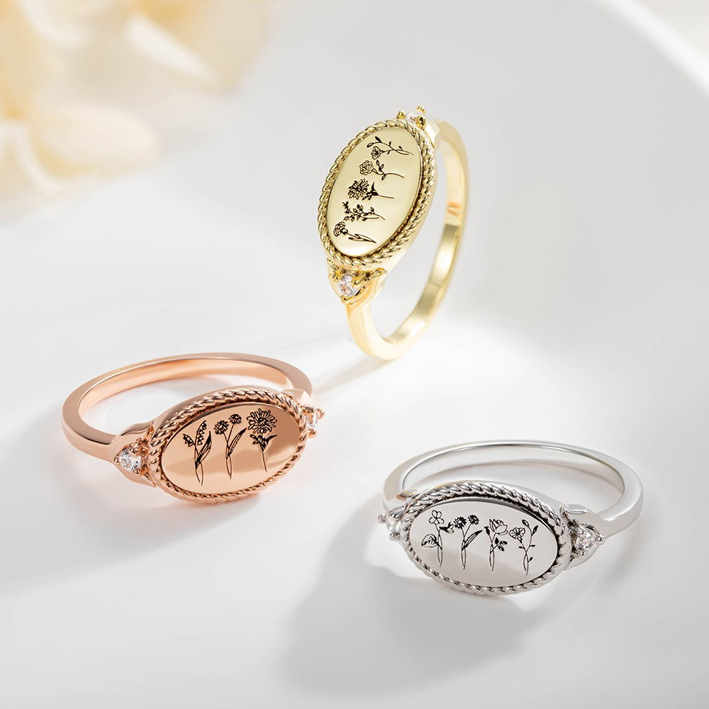 Custom Multiple Birth Flower Ring, Birth Month Flower Ring, Mother's Ring, Floral Ring, Minimalist Bouquet Ring, Gift for Her/Mom/Grandma