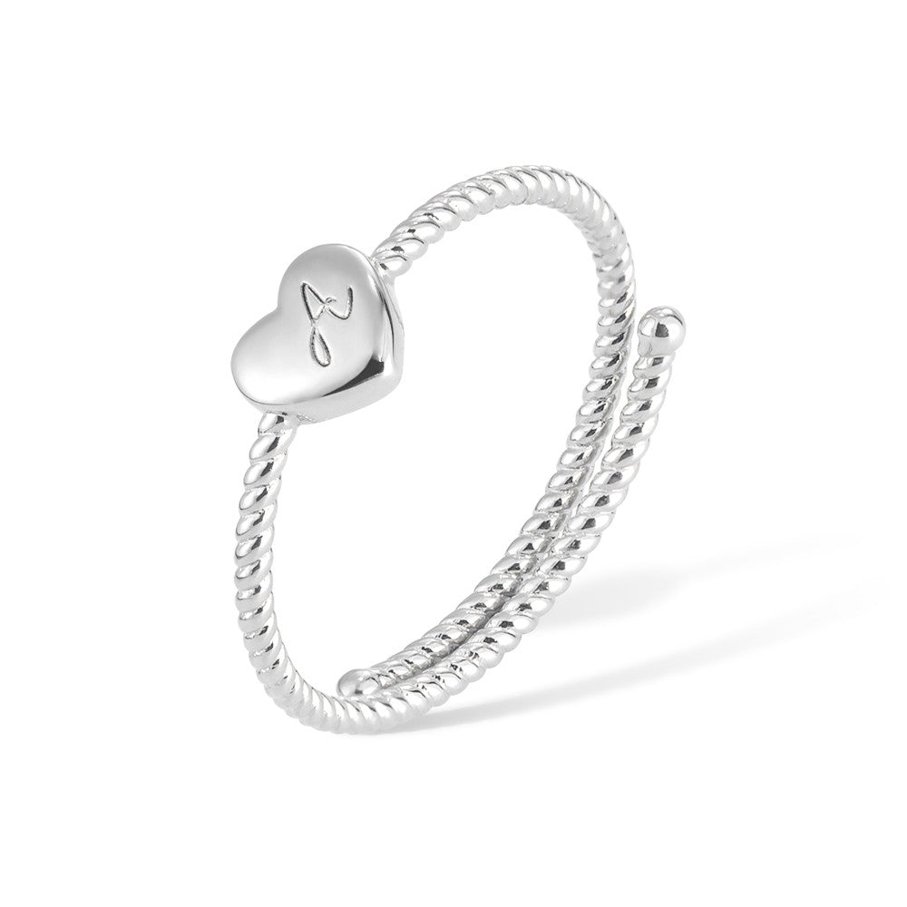 Custom Initial Heart Twist Ring, Sterling Silver 925 Jewelry, Adjustable Ring, Birthday/Mother's Day/Valentine's Day Gift for Mother/Wife/Lover
