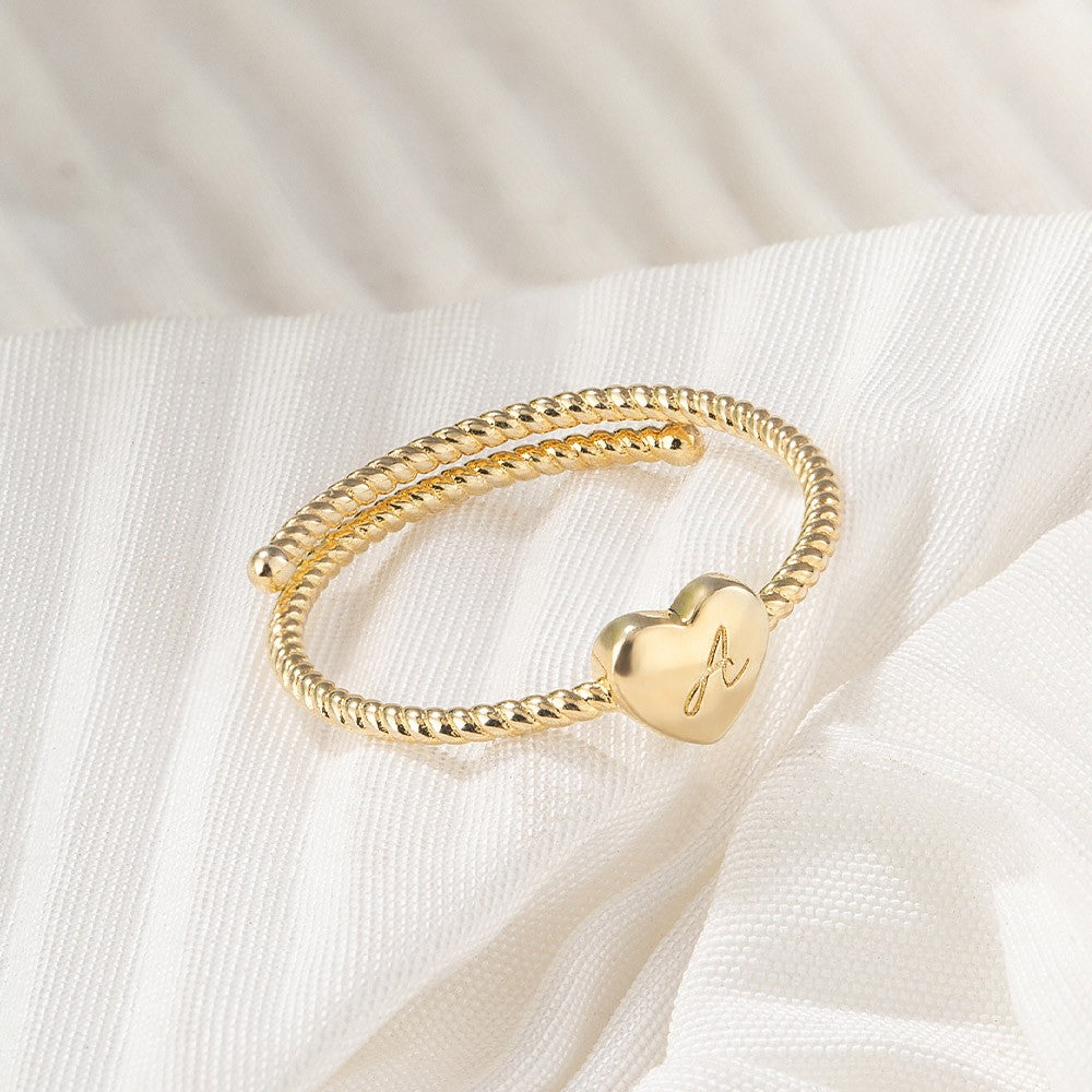 Custom Initial Heart Twist Ring, Sterling Silver 925 Jewelry, Adjustable Ring, Birthday/Mother's Day/Valentine's Day Gift for Mother/Wife/Lover