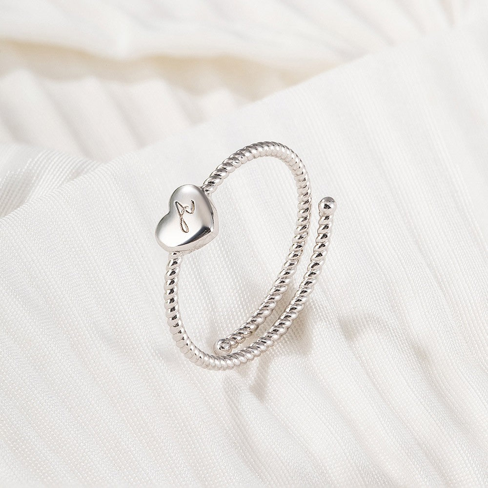 Custom Initial Heart Twist Ring, Sterling Silver 925 Jewelry, Adjustable Ring, Birthday/Mother's Day/Valentine's Day Gift for Mother/Wife/Lover