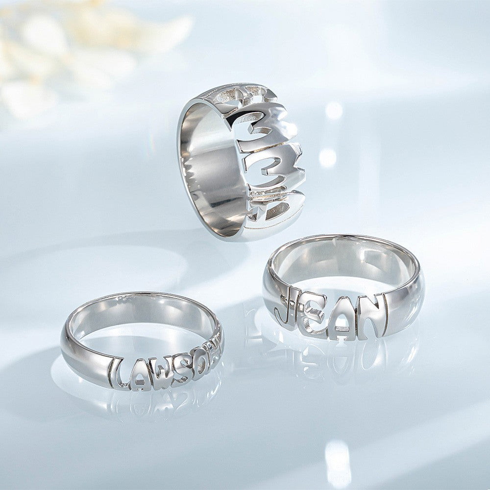Custom Name Ring Sterling Silver 925, Hand Carved Statement Name Ring in 5mm, 7mm & 10mm Bands, Birthday/Anniversary/Christmas Gift for Men/Women