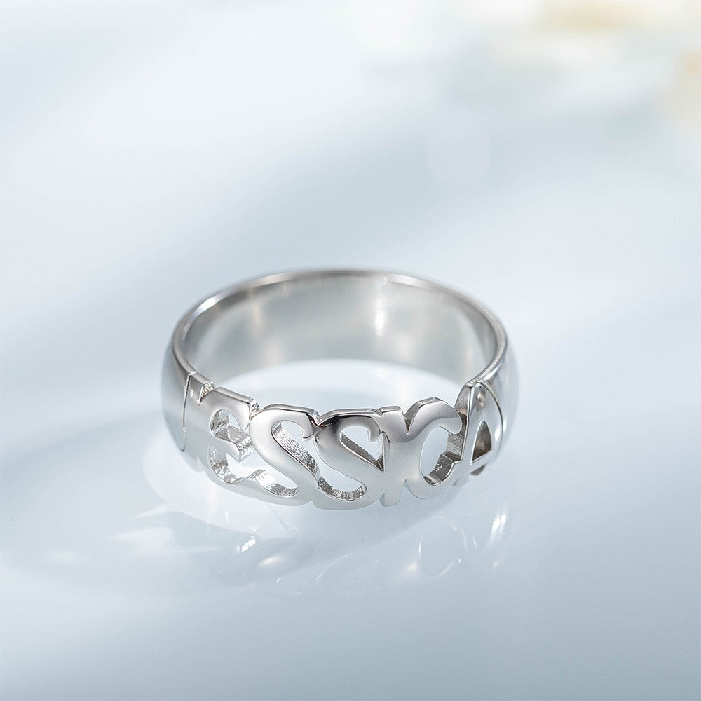 Custom Name Ring Sterling Silver 925, Hand Carved Statement Name Ring in 5mm, 7mm & 10mm Bands, Birthday/Anniversary/Christmas Gift for Men/Women