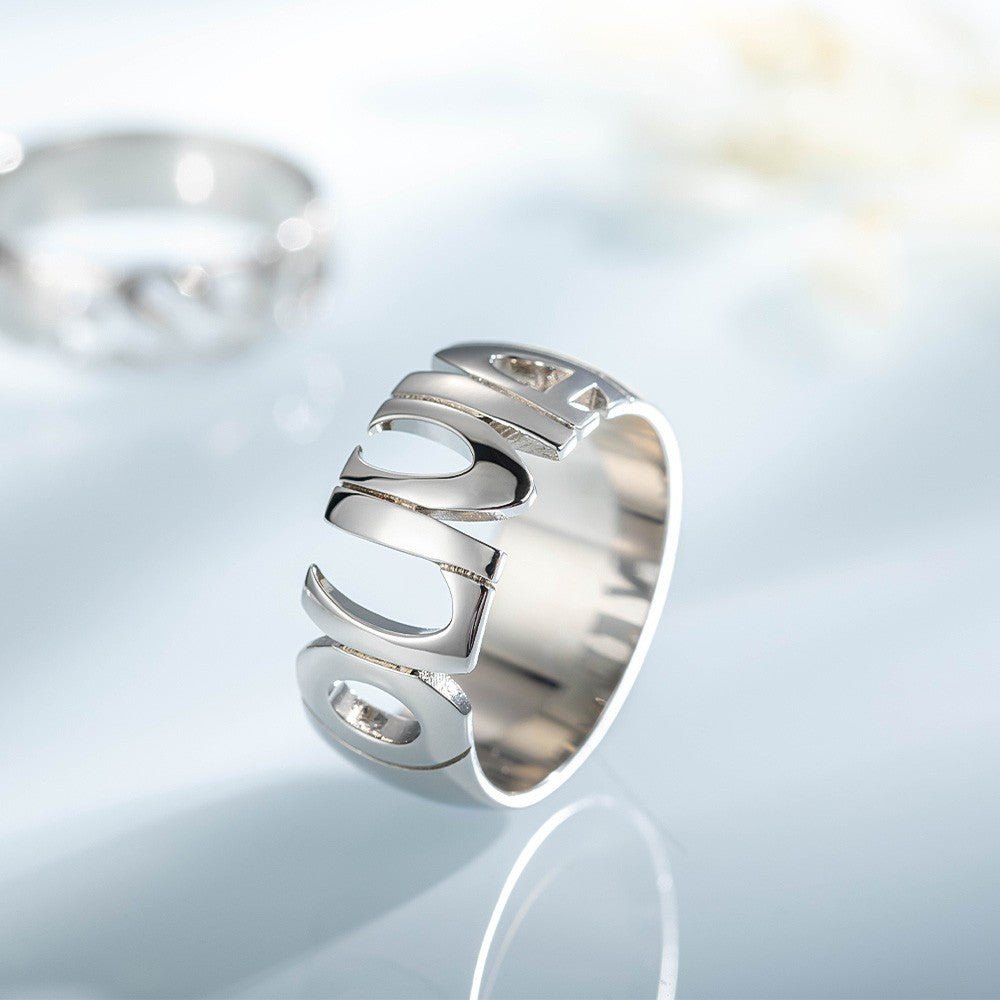 Custom Name Ring Sterling Silver 925, Hand Carved Statement Name Ring in 5mm, 7mm & 10mm Bands, Birthday/Anniversary/Christmas Gift for Men/Women