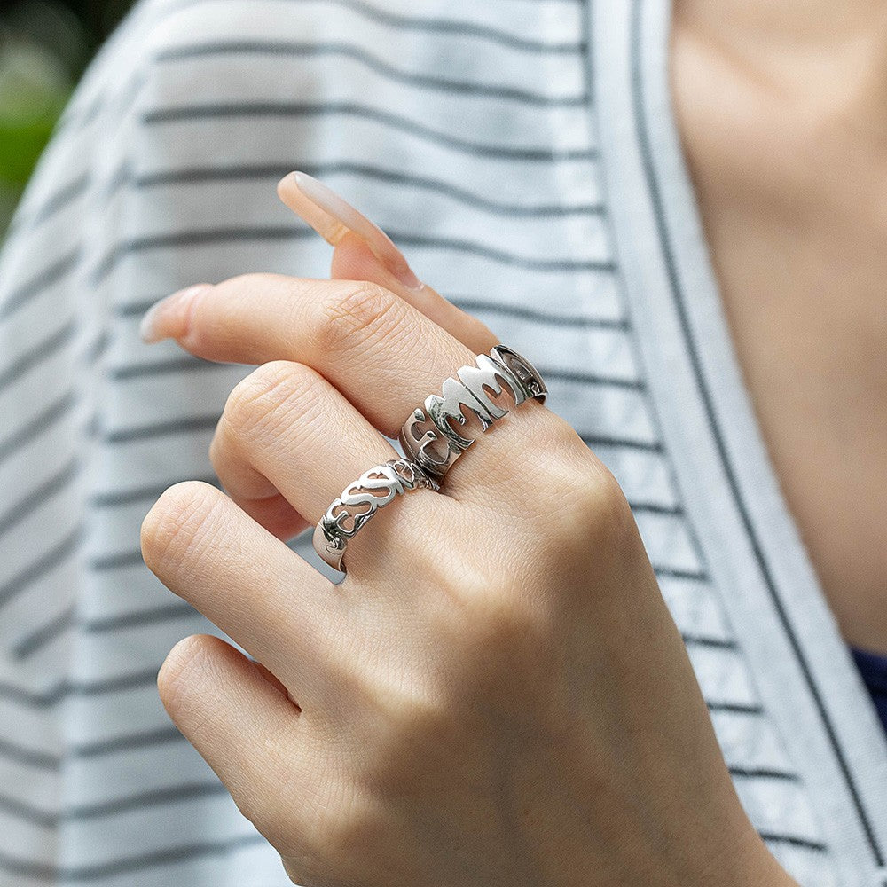 Custom Name Ring Sterling Silver 925, Hand Carved Statement Name Ring in 5mm, 7mm & 10mm Bands, Birthday/Anniversary/Christmas Gift for Men/Women