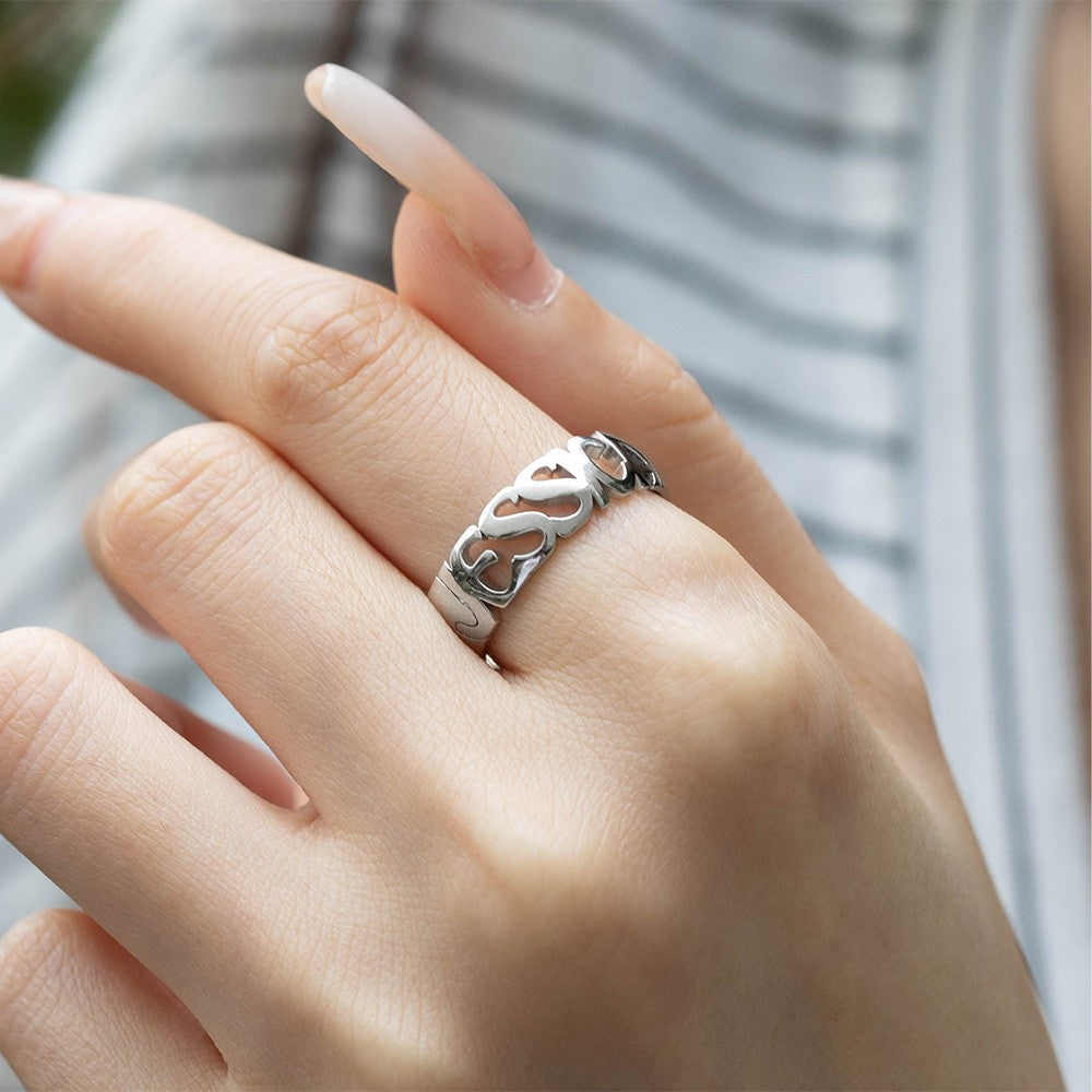 Custom Name Ring Sterling Silver 925, Hand Carved Statement Name Ring in 5mm, 7mm & 10mm Bands, Birthday/Anniversary/Christmas Gift for Men/Women