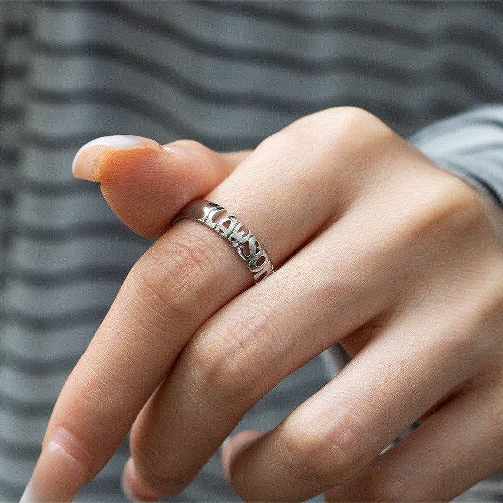 Custom Name Ring Sterling Silver 925, Hand Carved Statement Name Ring in 5mm, 7mm & 10mm Bands, Birthday/Anniversary/Christmas Gift for Men/Women
