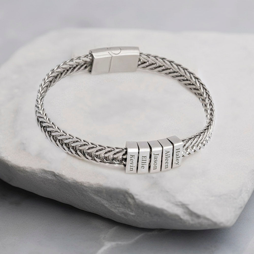 Personalized Mens Bracelet with Name Blocks, Dad Bracelet with Kids' Names, Family Bracelet, Birthday/Father's Day Gift for Father/Husband/Boyfriend