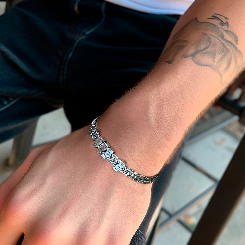 Personalized Mens Bracelet with Name Blocks, Dad Bracelet with Kids' Names, Family Bracelet, Birthday/Father's Day Gift for Father/Husband/Boyfriend