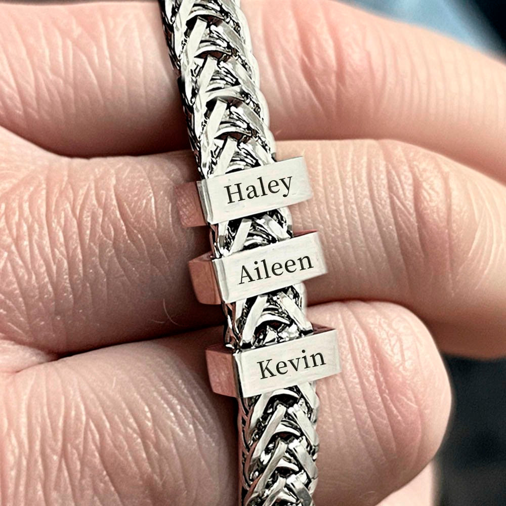 Personalized Mens Bracelet with Name Blocks, Dad Bracelet with Kids' Names, Family Bracelet, Birthday/Father's Day Gift for Father/Husband/Boyfriend