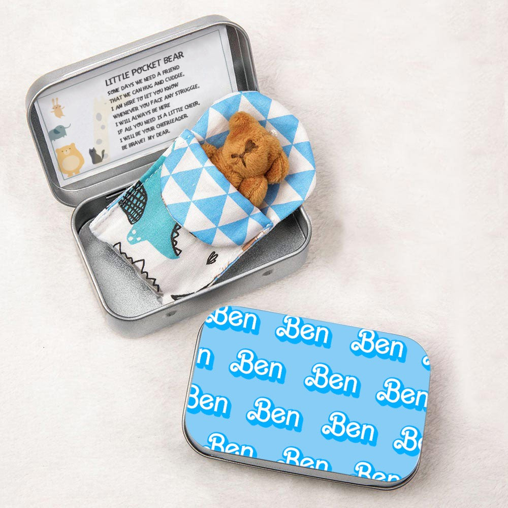 Custom Mini Stuffed Buddy Bear in a Tin, Worry Doll for Anti-Anxiety/Stress, Little Plush Pocket Bear, Birthday/Christmas Gift for Kids