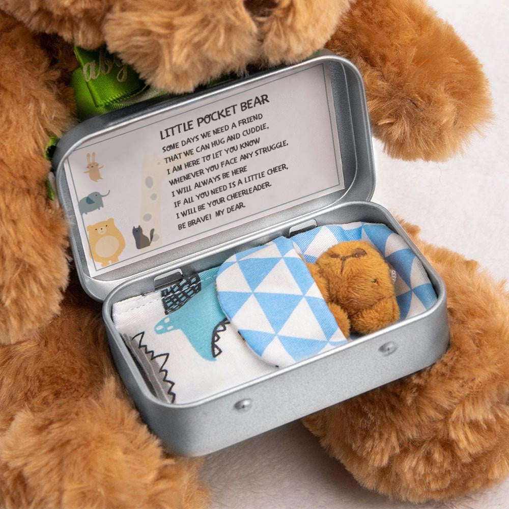 Custom Mini Stuffed Buddy Bear in a Tin, Worry Doll for Anti-Anxiety/Stress, Little Plush Pocket Bear, Birthday/Christmas Gift for Kids