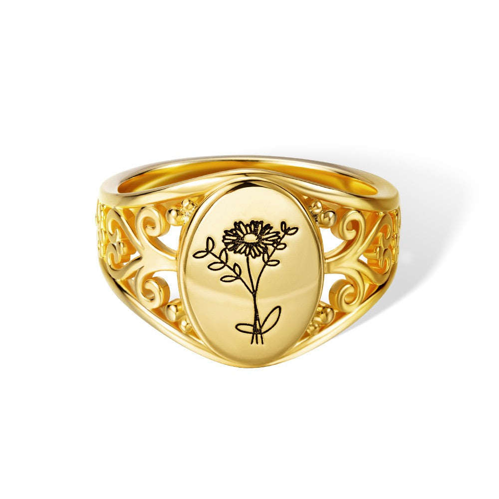 Personalized Birth Flowers Ring, Custom Birthflowers Family Ring, Sterling Silver 925 Bouquet Ring, Engraved Ring for Women, Gift for Mom/Grandma/Her