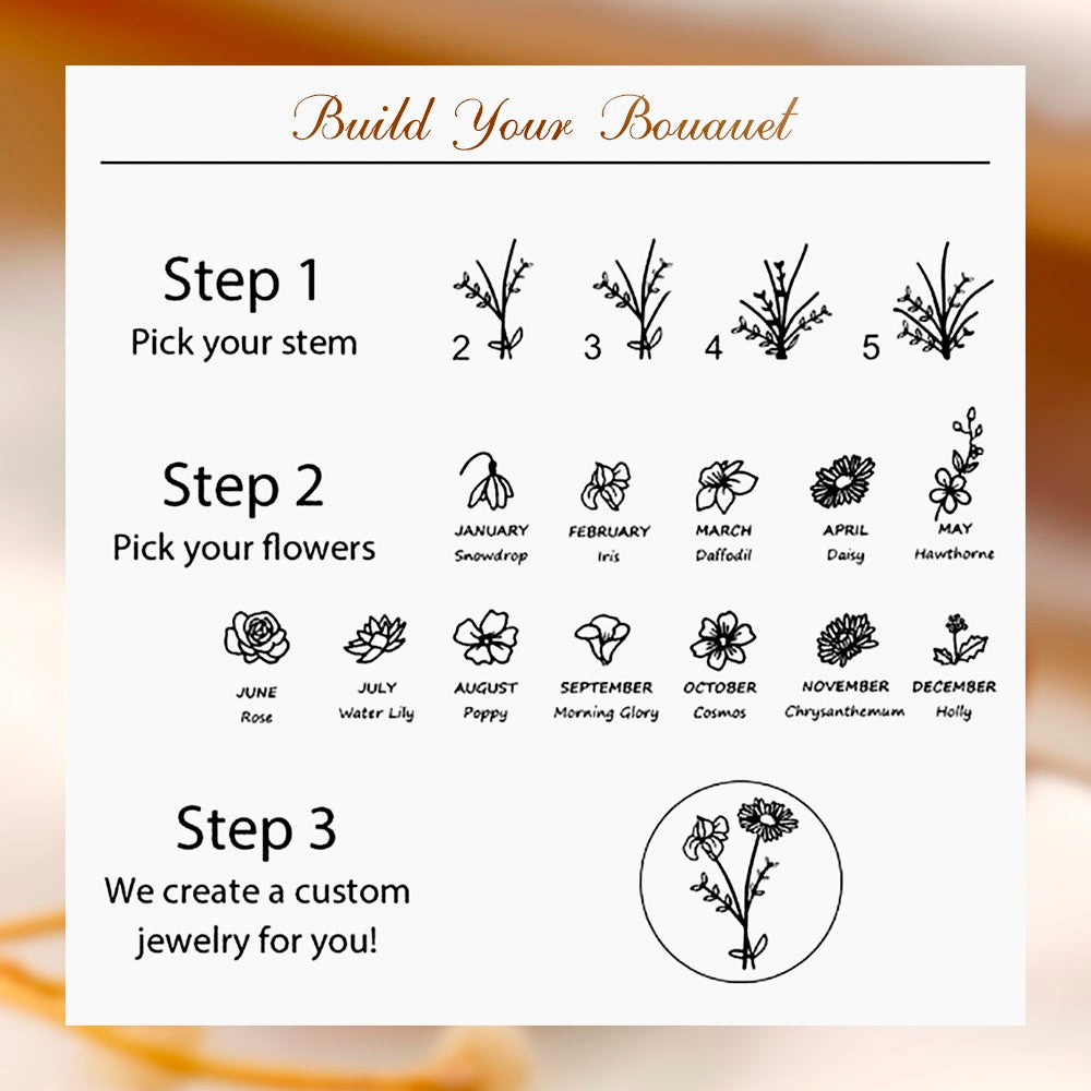 Personalized Birth Flowers Ring, Custom Birthflowers Family Ring, Sterling Silver 925 Bouquet Ring, Engraved Ring for Women, Gift for Mom/Grandma/Her