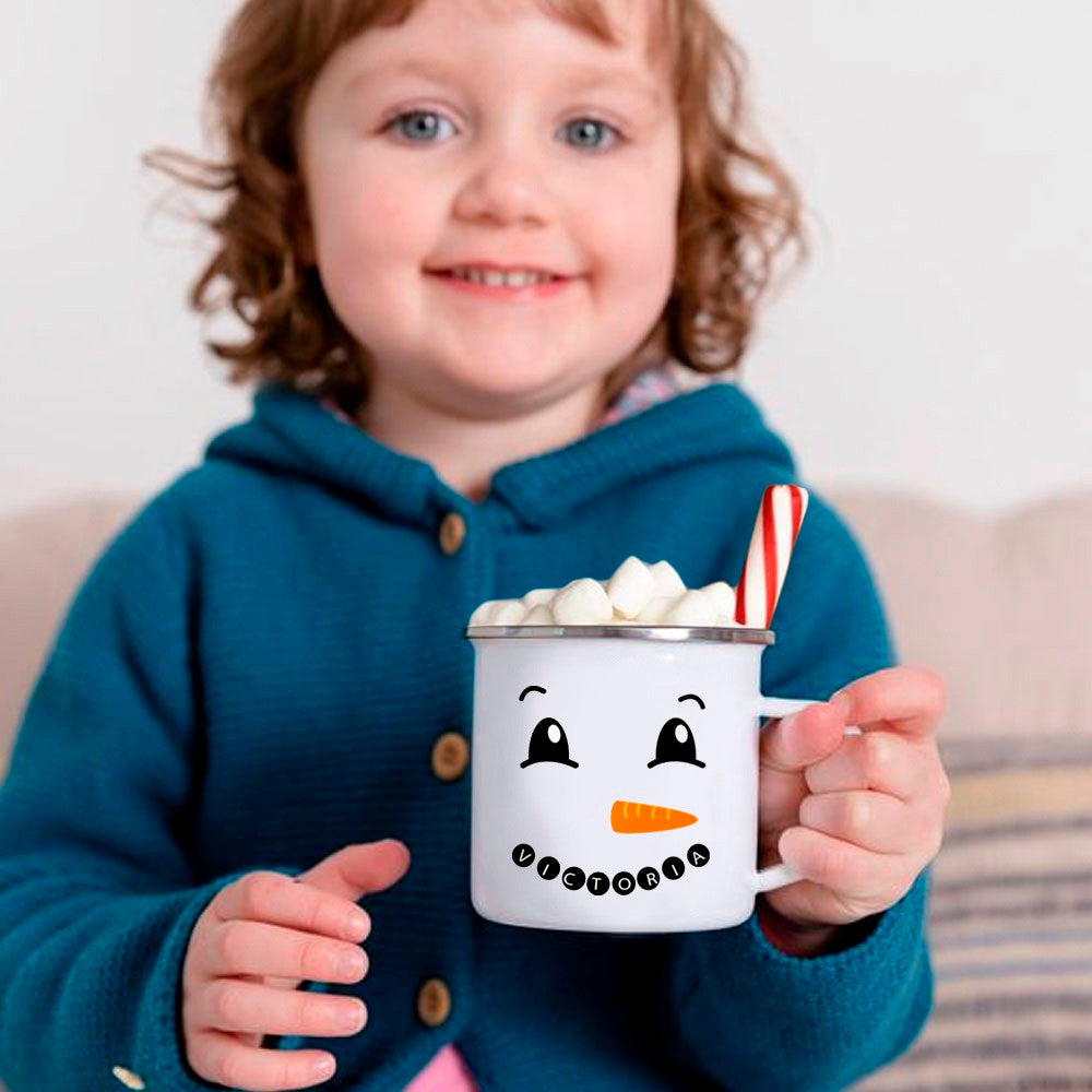 Custom Cute Snowman Expression Enamel Cup, Personalized Name Christmas Cup, Home Decoration, Christmas Gifts for Kids/Friends/Family
