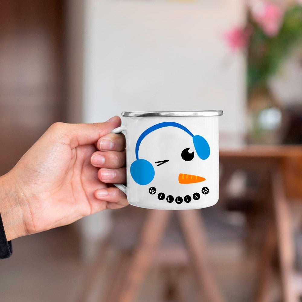 Custom Cute Snowman Expression Enamel Cup, Personalized Name Christmas Cup, Home Decoration, Christmas Gifts for Kids/Friends/Family