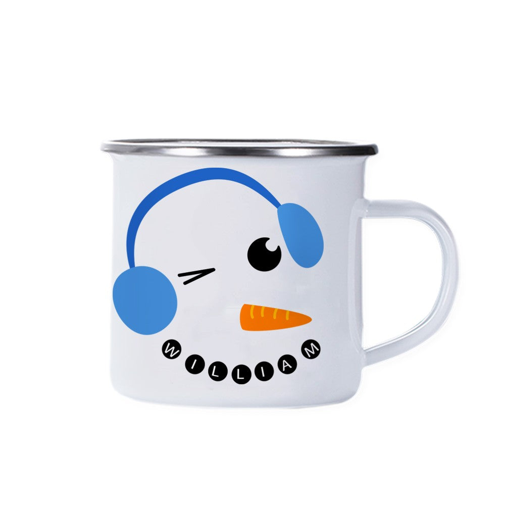 Custom Cute Snowman Expression Enamel Cup, Personalized Name Christmas Cup, Home Decoration, Christmas Gifts for Kids/Friends/Family