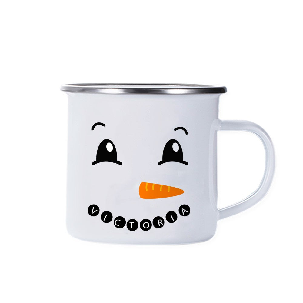 Custom Cute Snowman Expression Enamel Cup, Personalized Name Christmas Cup, Home Decoration, Christmas Gifts for Kids/Friends/Family