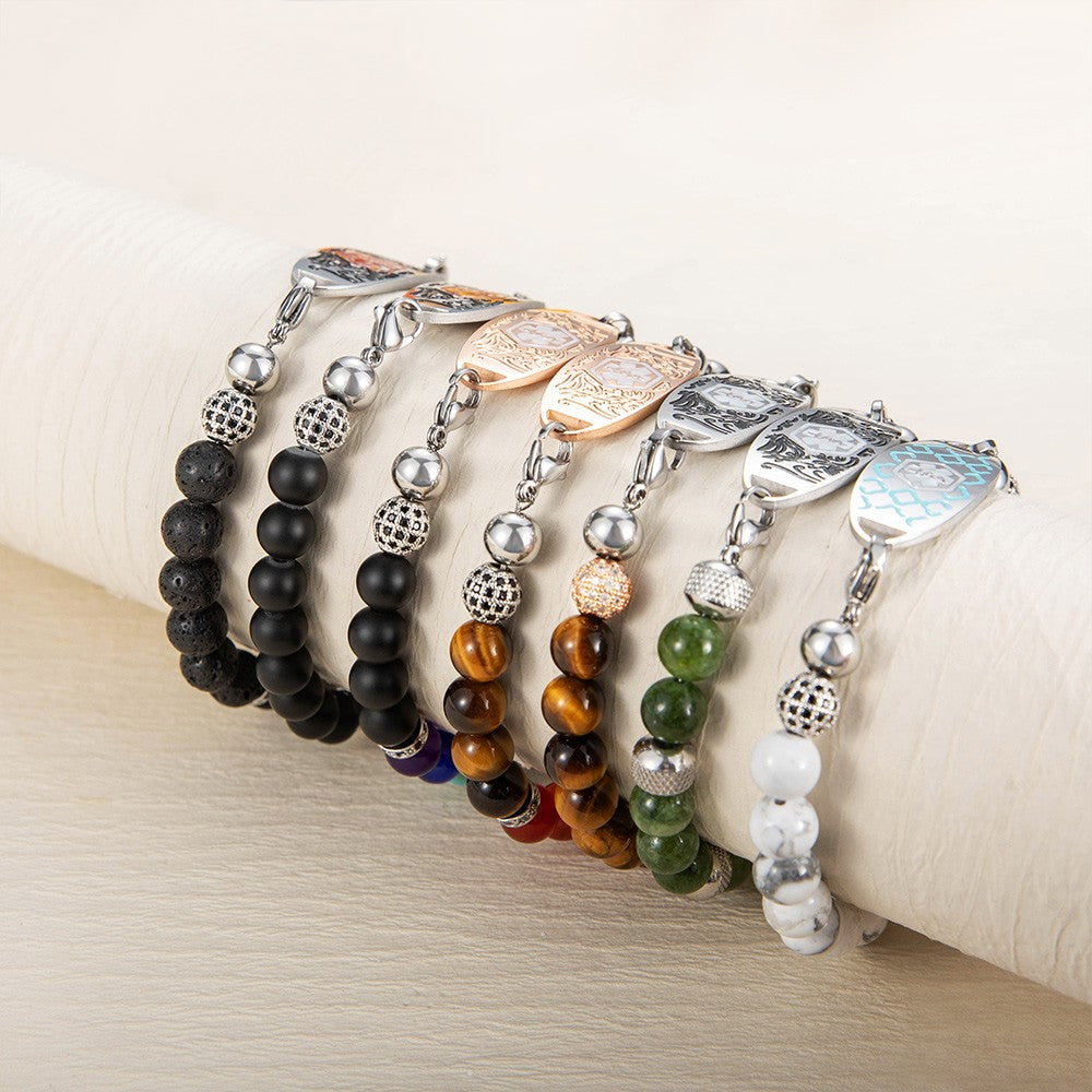 Custom Medical Alert Bracelet, 7 Chakras Beaded Emergency Bracelet, Medical Id Bracelet, Engraved Bracelets for Grandma/Grandpa, Christmas Gift