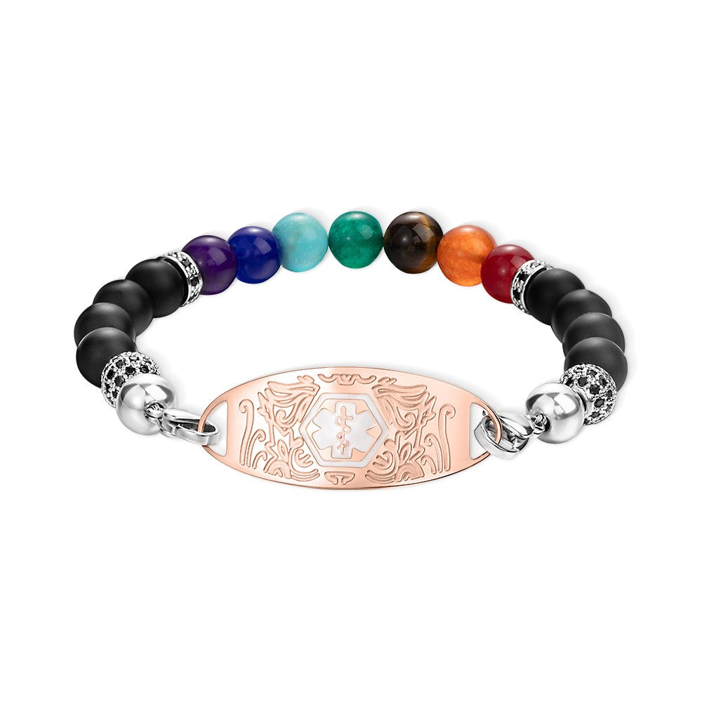 Custom Medical Alert Bracelet, 7 Chakras Beaded Emergency Bracelet, Medical Id Bracelet, Engraved Bracelets for Grandma/Grandpa, Christmas Gift