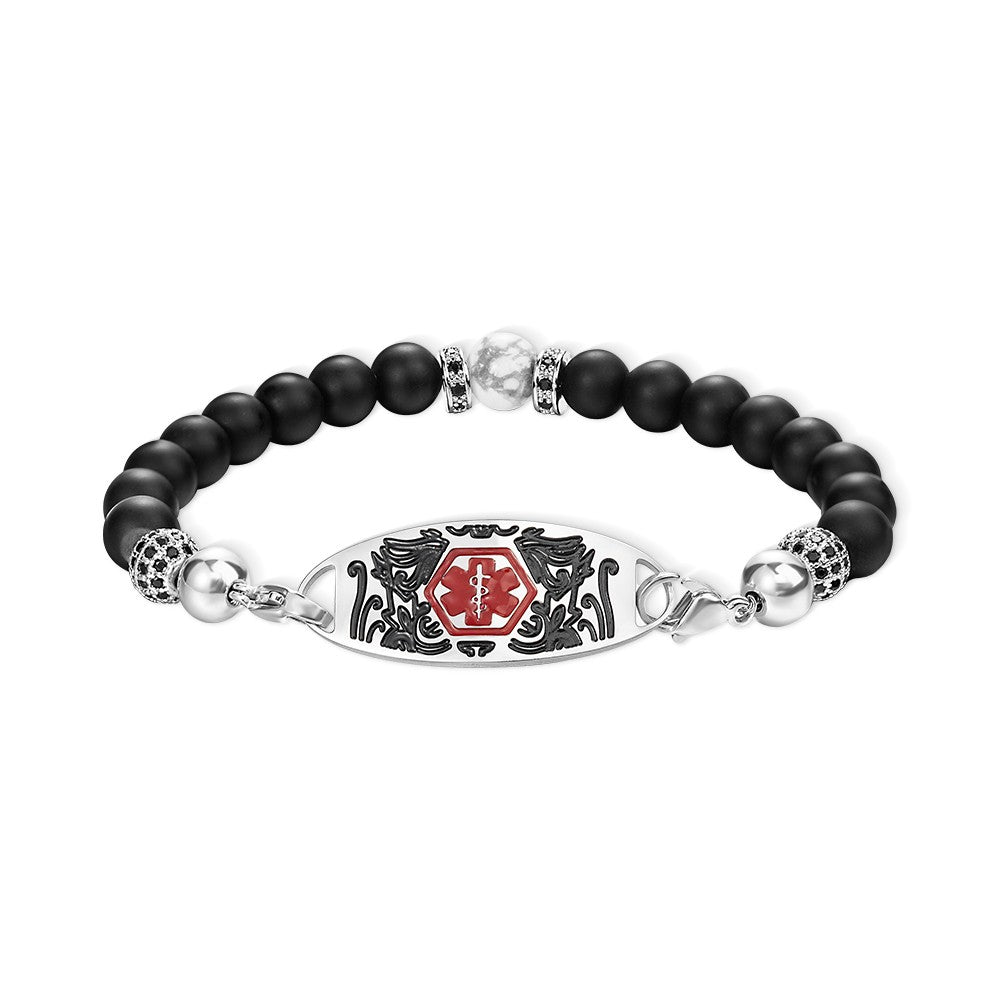 Custom Medical Alert Bracelet, 7 Chakras Beaded Emergency Bracelet, Medical Id Bracelet, Engraved Bracelets for Grandma/Grandpa, Christmas Gift