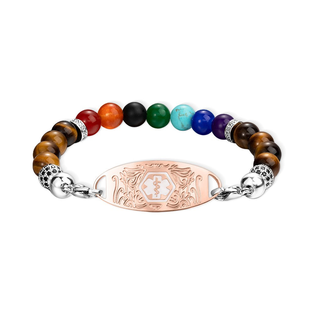 Custom Medical Alert Bracelet, 7 Chakras Beaded Emergency Bracelet, Medical Id Bracelet, Engraved Bracelets for Grandma/Grandpa, Christmas Gift