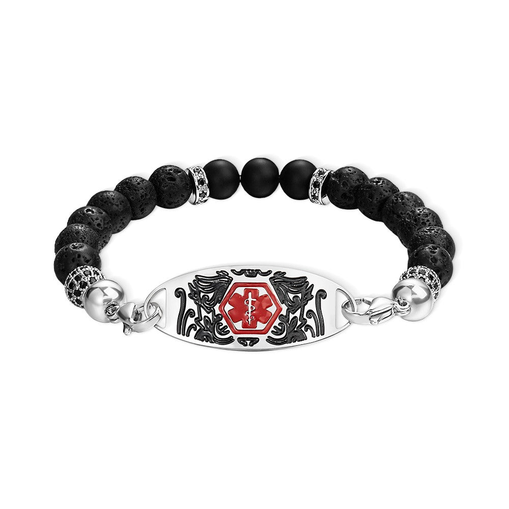 Custom Medical Alert Bracelet, 7 Chakras Beaded Emergency Bracelet, Medical Id Bracelet, Engraved Bracelets for Grandma/Grandpa, Christmas Gift